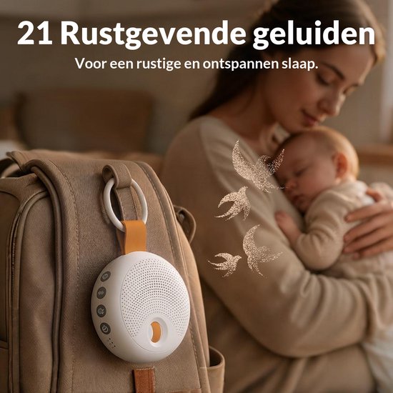 Nexeli NX-KC-30 White Noise Machine - Baby Nachtlamp & Huilsensor - Draagbaar Slaapgeluiden Speaker - 21 Kalmerende Geluiden - Oplaadbaar - Wit van Nexeli Nx — afbeelding 3
