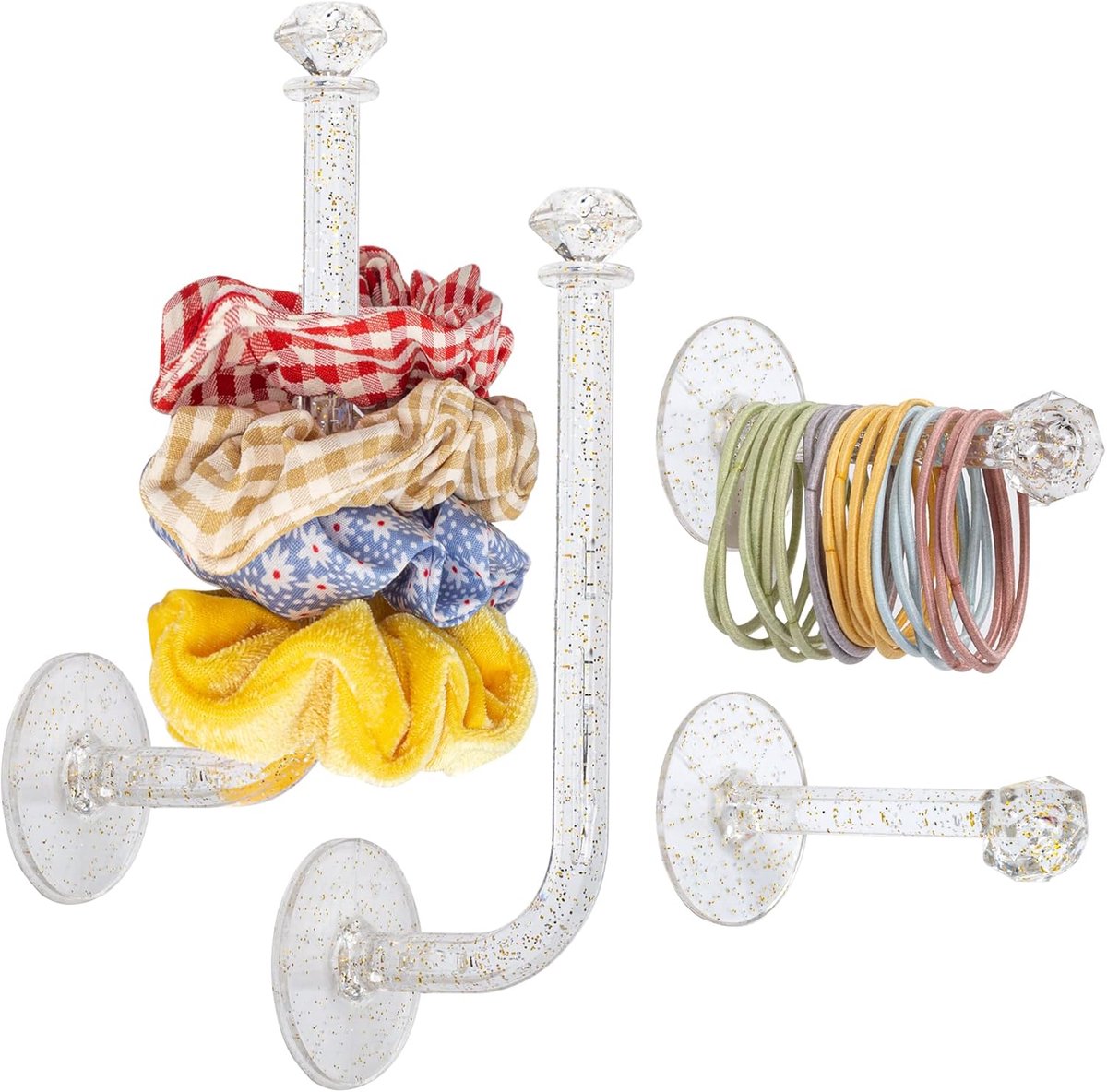 4 Stuks Acryl Scrunchie-Display-Organizer - Scrunchie Houders - Haarband Organizer - Houder voor Haarelastiekjes - Zelfklevend - Transparante - Kaptafel Opberger - Voor Haarbanden, Haarelastiekjes en Andere Haaraccessoires