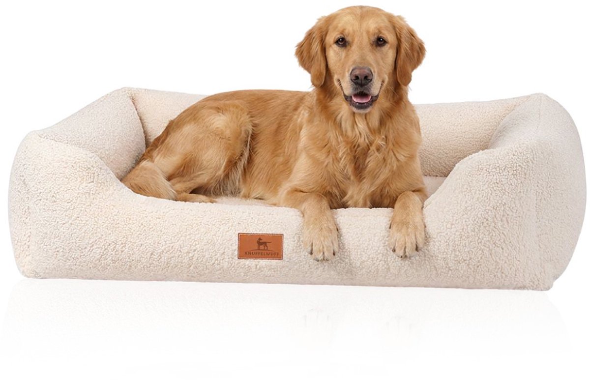 Knuffelwuff orthopedisch hondenbed Wollekopp van knuffelzacht teddymateriaal XL 105 x 75cm Beige