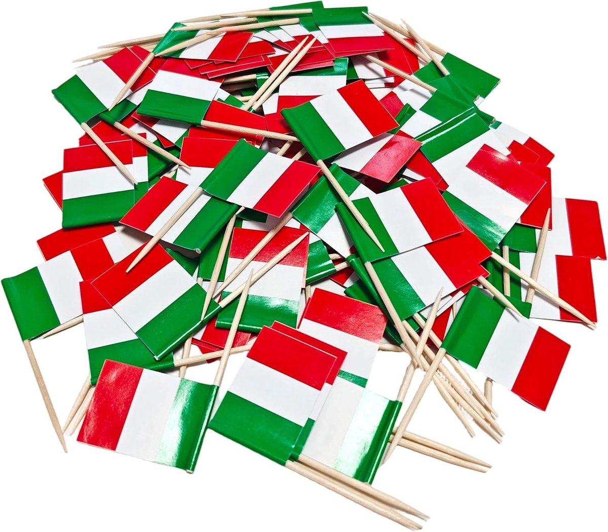 Italiaanse Vlaggen Tandenstokers - Multikleur - 3,5 x 2,5 cm - Decoratieve Cocktailspiesjes - Voor Feesten en Buffetten