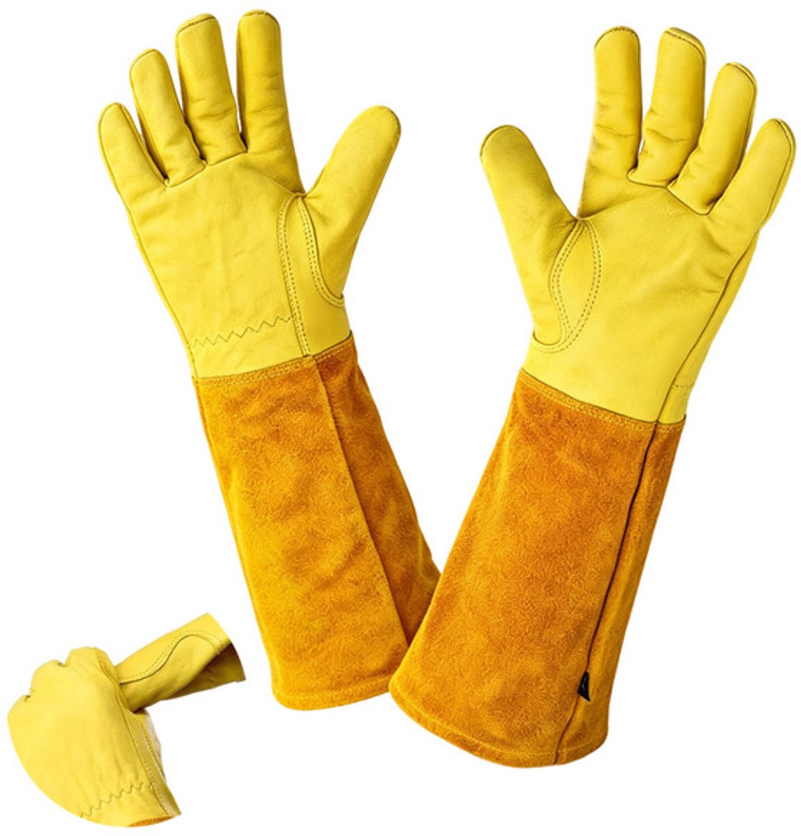 1 paar tuinhandschoenen - doornbestendig rundleer - snoeien van rozen/bramen - lange onderarmbescherming - doornbestendig snijbestendig lange lederen tuinhandschoenen - handschoenen voor zwaar gebruik - unisex - geel - maat XL