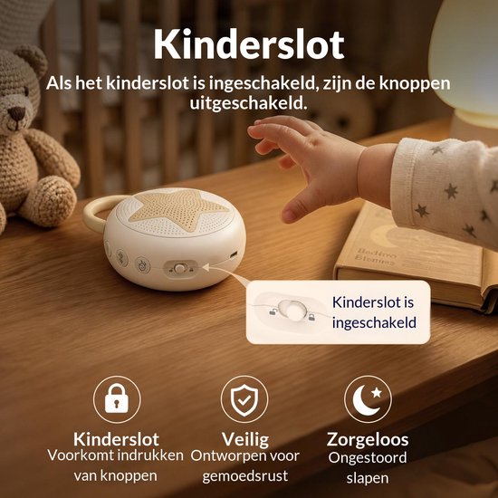 Nexeli NX-KC-35 White Noise Machine Baby met Sterrennachtlamp & Huilsensor - Draagbaar Slaapgeluiden Apparaat - 21 Kalmerende Geluiden - Oplaadbaar - Beige van Nexeli Nx — afbeelding 4