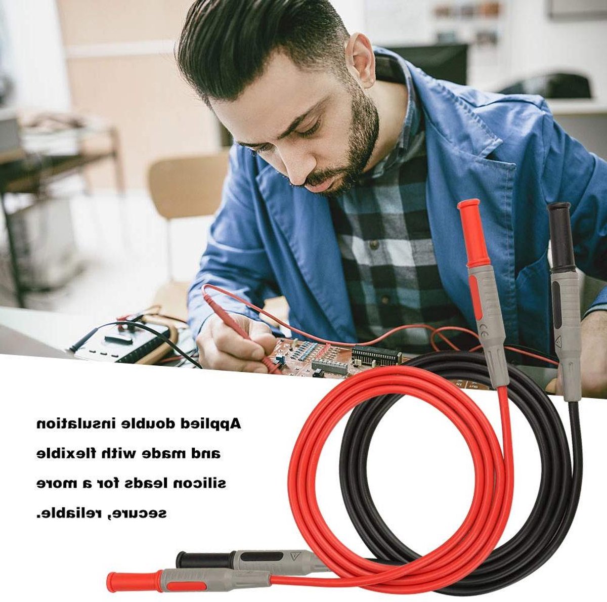 Bananenstekker Meetsnoeren - Testkabels Multimeter - Elektrisch Testen - Dubbele Isolatie - 100 cm - Rood Zwart