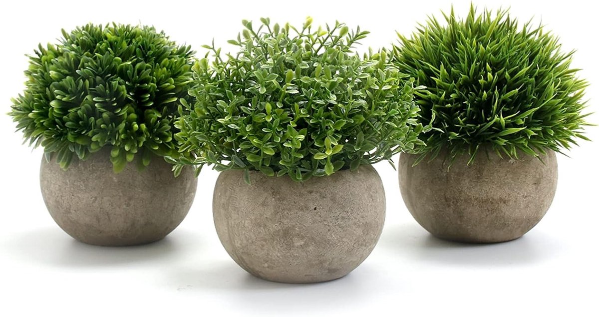 Kunstvetplanten met pot - Groen - 9,5 x 9,5 x 13 cm - Plastic Mini Kunstplant - Voor Binnen en Buiten