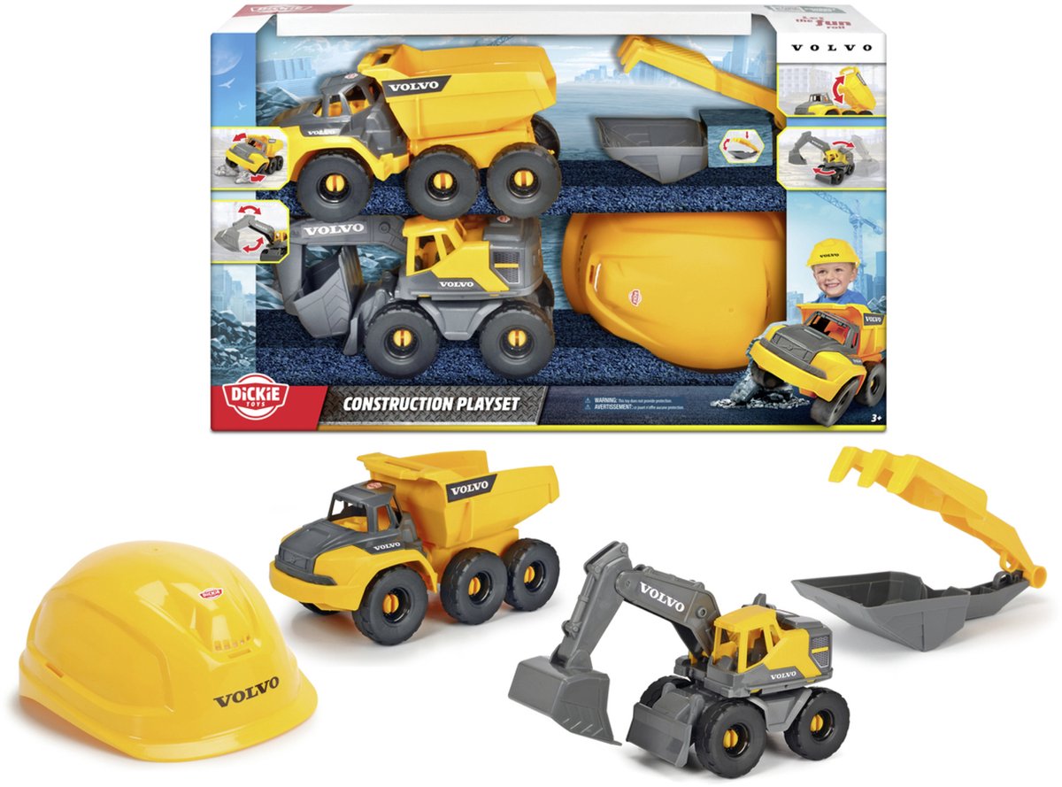 Speelgoedvoertuig - Dickie Toys - Speelset volvo constructie - kraanwagen - truck - helm