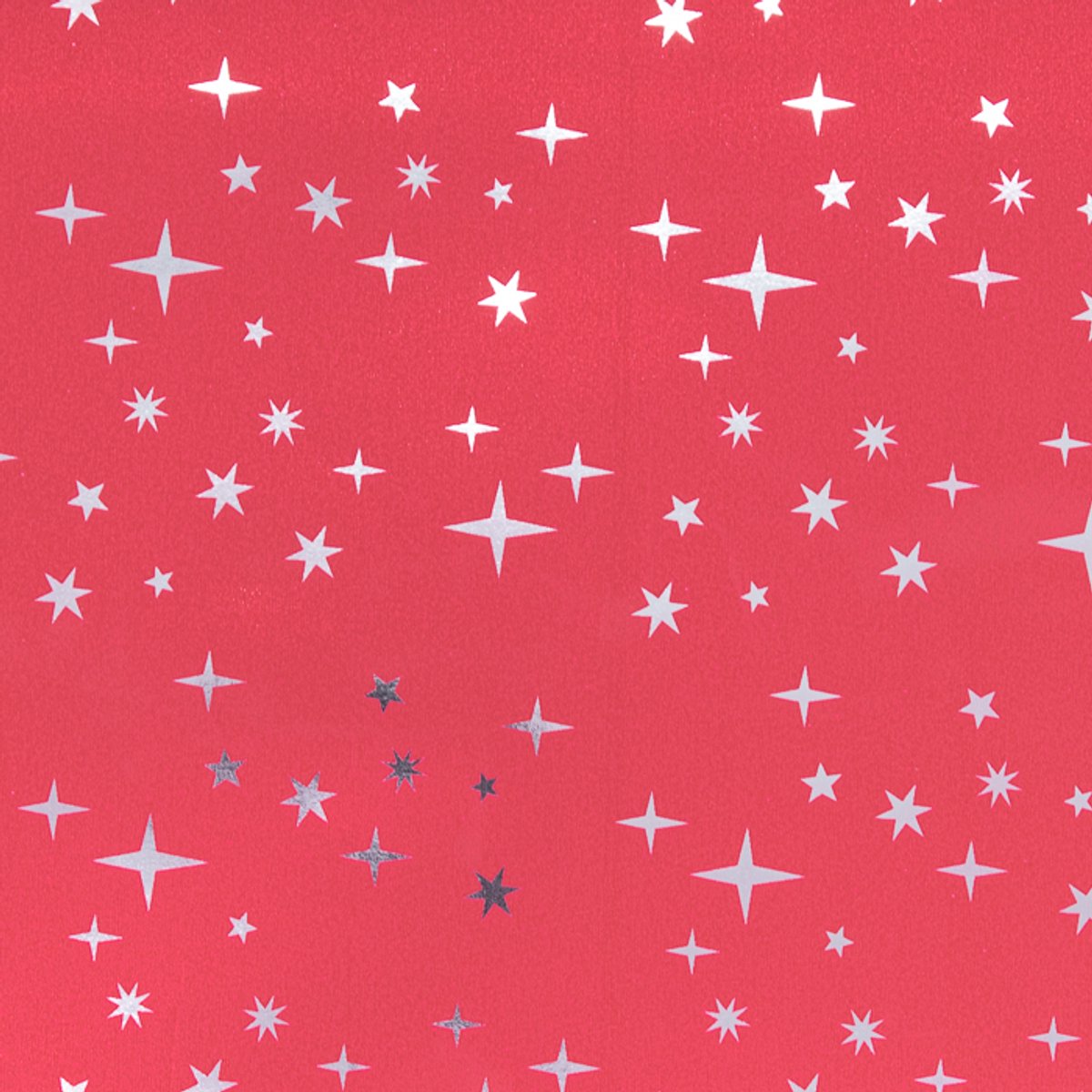 Inpakpapier - 50 cm x 100 meter - rood met zilveren sterren - metallic