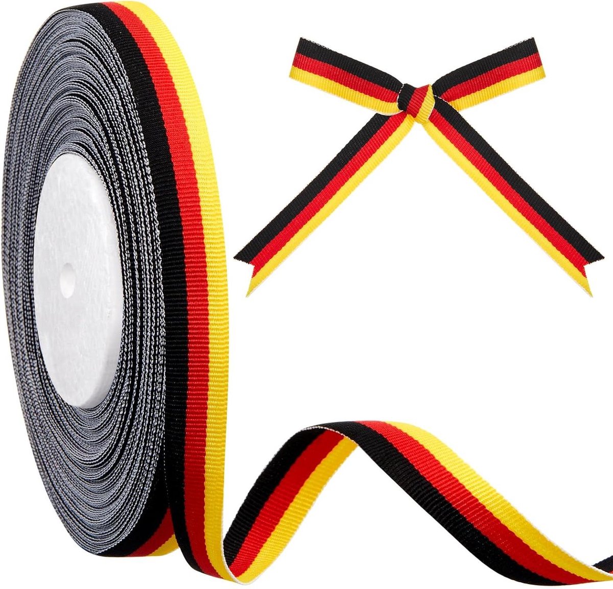 Driekleurig lint - Nationale band - Decoraties maken - Polyester grosgrain - 15 mm x 30 yards - Zwart rood geel