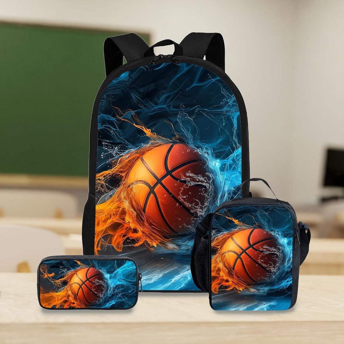 School Rugzak Set - Kinderen Organizer - Dagelijks Gebruik - 3-in-1 Combinatie - 425 cm - Basketbal Thema