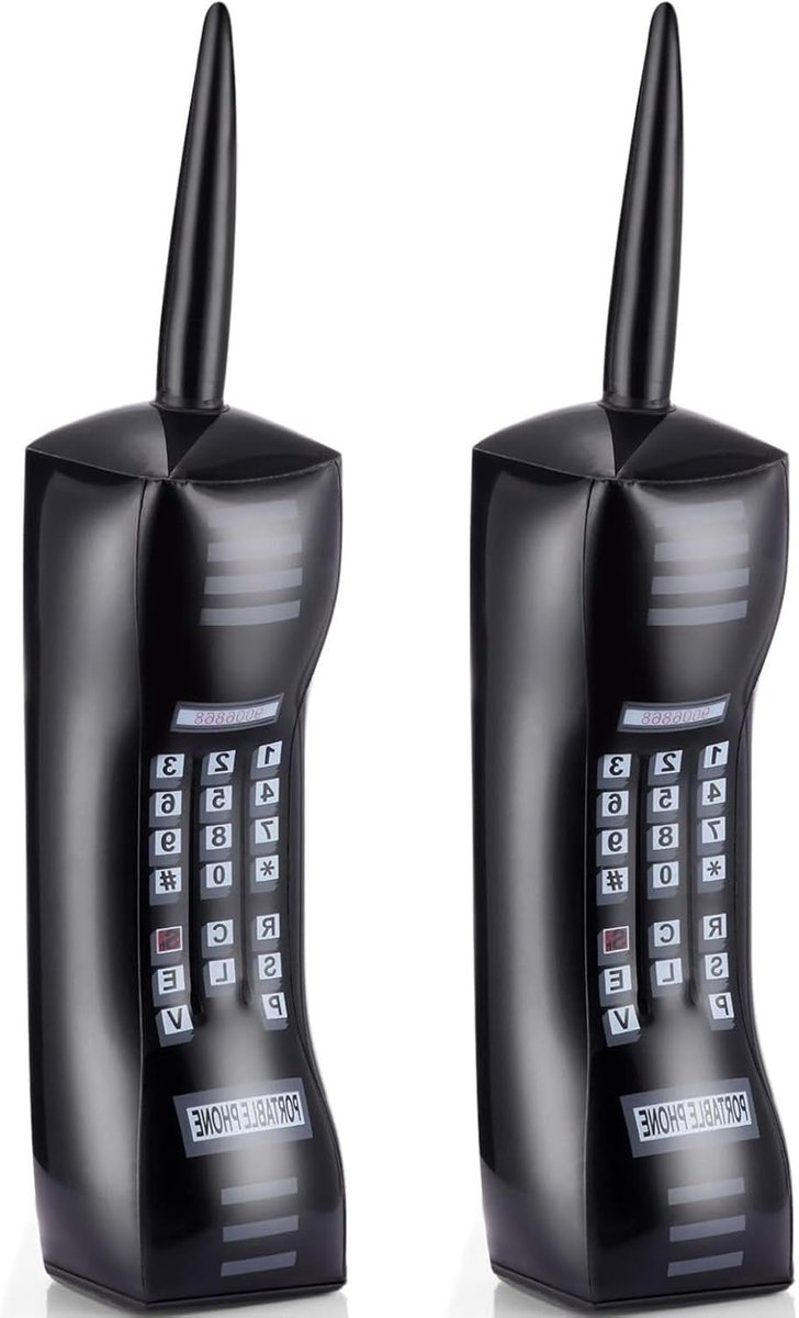 Opblaaspop - Zwart - 71 x 15 x 15 cm - Opblaasbare Retro Mobiele Telefoon van PVC - Voor Jaren 80 en 90 Feestjes