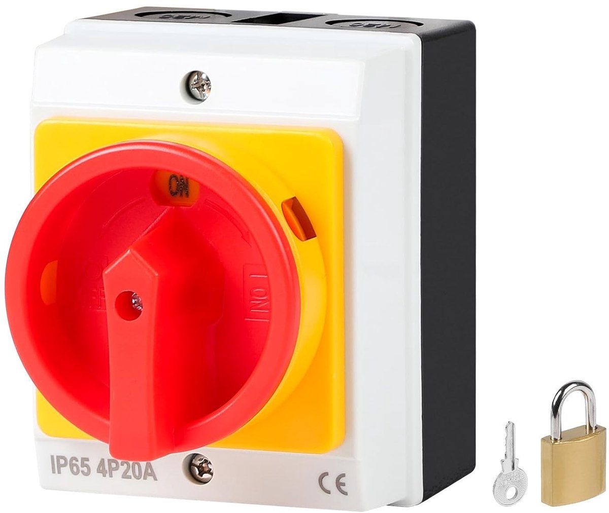 Hoofdschakelaar 4-polig 20A met IP65 Bescherming, Robuuste Lasttrennschakelaar voor Kleine Circuiten met Zilveren Contacten