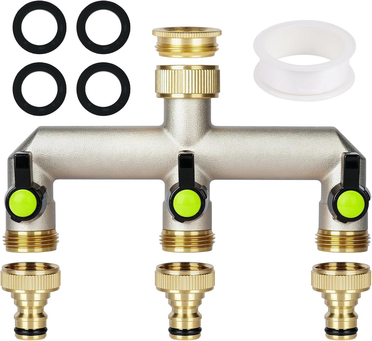 3-Weg Tuinslang Splitter met Onafhankelijke Ventielen voor Irrigatiesystemen, 3/4 Inch Aansluiting voor Tuin en Buitengebruik
