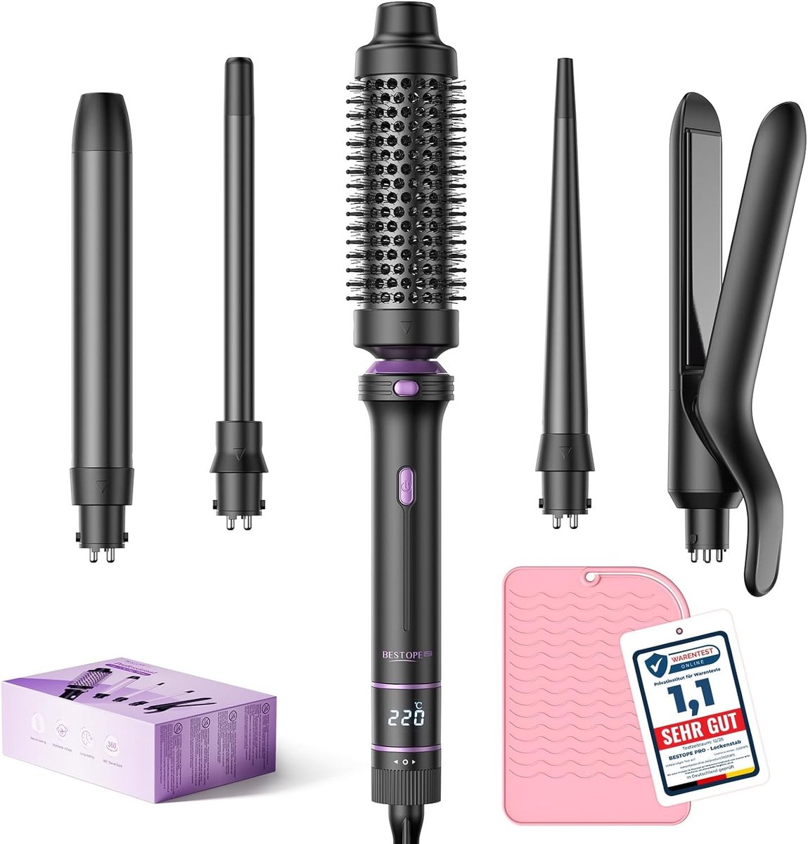 Wafeltang haar - Zwart - 5-in-1 krultangset met keramische coating - Voor veelzijdige haarstyling