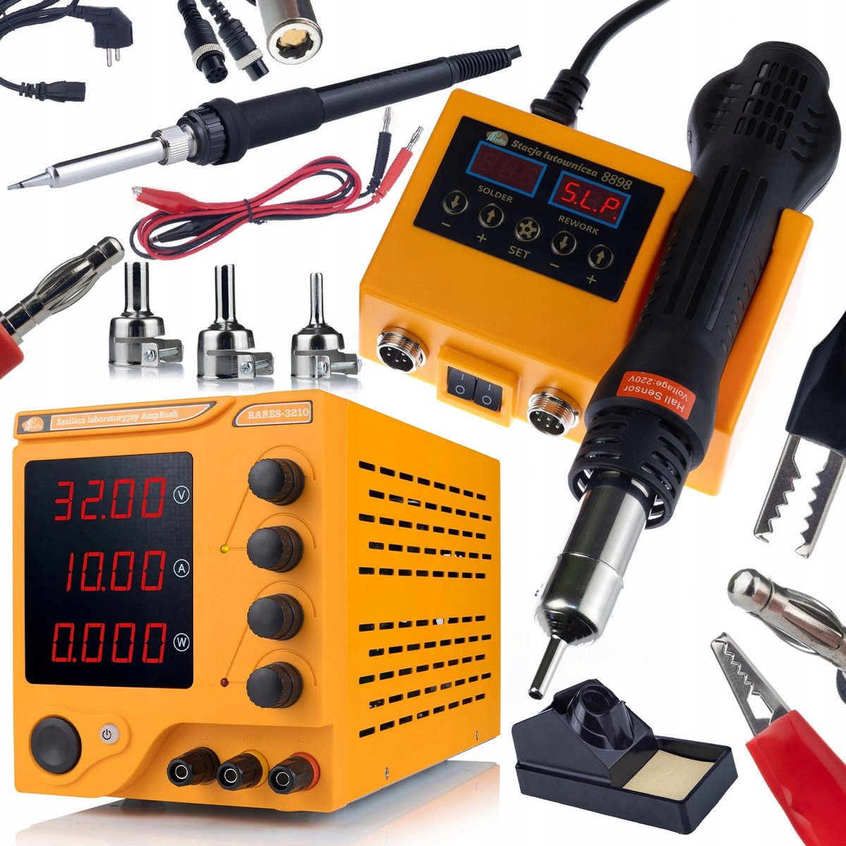 Rosfix Voeding AmpRush RARES-3210 Set - Laboratoriumvoeding 32V 10A - LCD Precisie 0,01V/0,001A