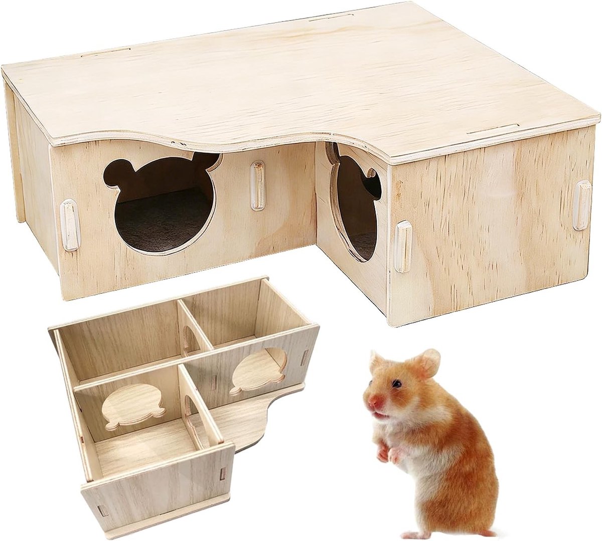 Hamsterhuis Hout - Kleine Dieren Verblijf - Veel Kamer Plezier - Natuurlijke Materialen - 22.5 x 17.8 x 8 cm