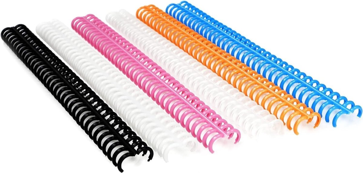 Click Binding Spines voor 75 Bladen, 12mm Dikte, 34 Ringen, Multicolor, Verpakking van 30 Stuks, Perfect voor Kantoor en Schoolgebruik