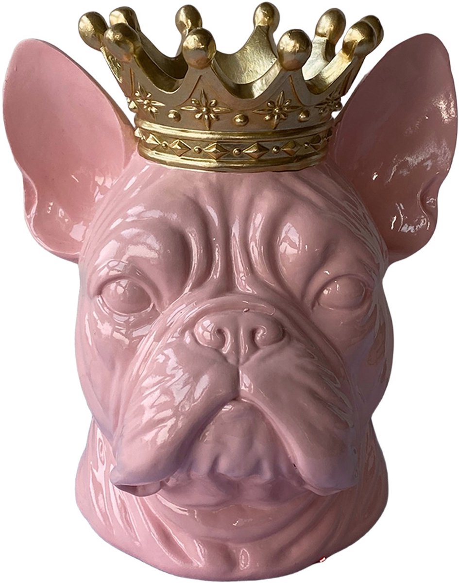 Clayre & Eef Decoratie Beeld Hond Roze Polyresin