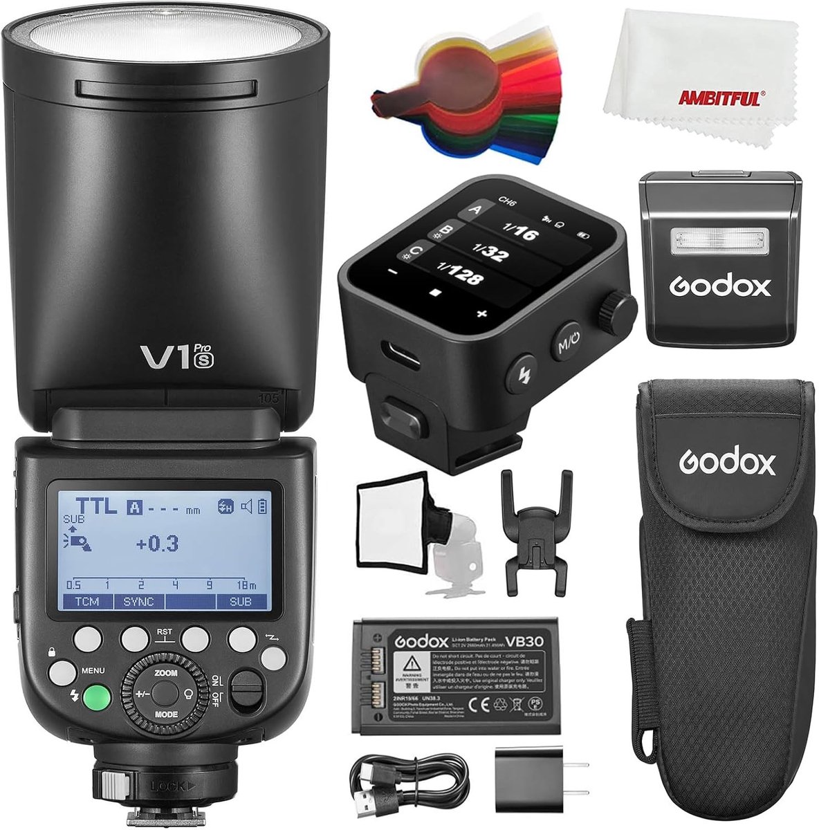 Ronde flitser met TTL en HSS voor Sony camera's - 76Ws, Li-Ion accu, draadloze trigger en snelle synchronisatie
