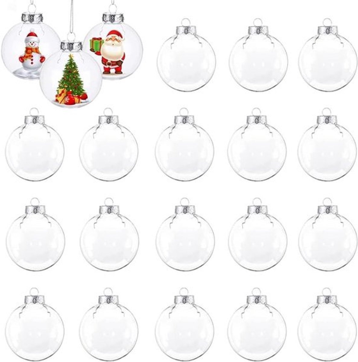 Kerstballen Set van 24 Stuks, Transparante Vulbare 6cm Plastic Kerstdecoratie voor Boom, DIY en Feestjes