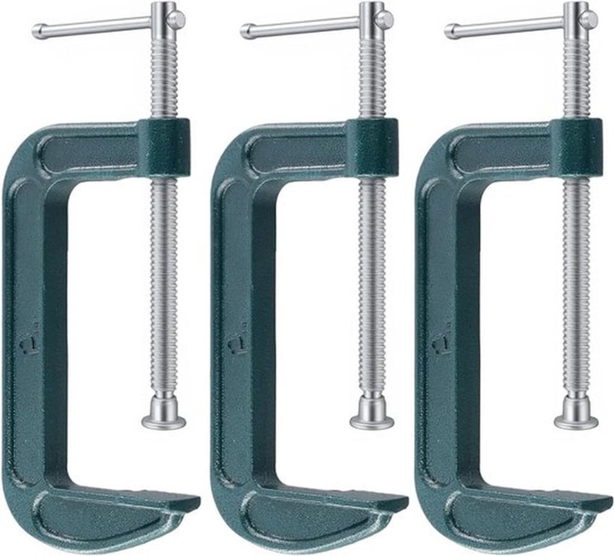 3 Stuks 5 Inch G Klem, Kaakopening 125mm Groene C Klemmen voor Houtbewerking, Lassen en Bouwprojecten van Smeedbaar Gietijzer