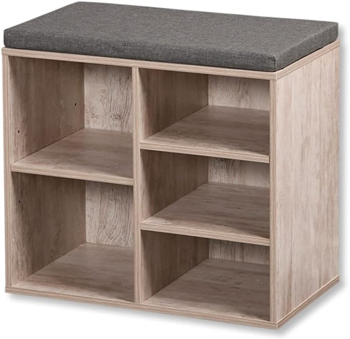 Schoenenkast met zitkussen - materiaal: vezelplaat - afmetingen: B 51 - 5 x H 48 cm x L 29 - 5 cm - kleur: wit gekalkt 15911