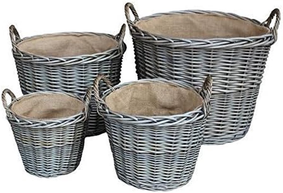 Rieten manden set - Opbergmanden - Stammen opbergen - Antieke afwerking - Set van 4 - Natuurlijk