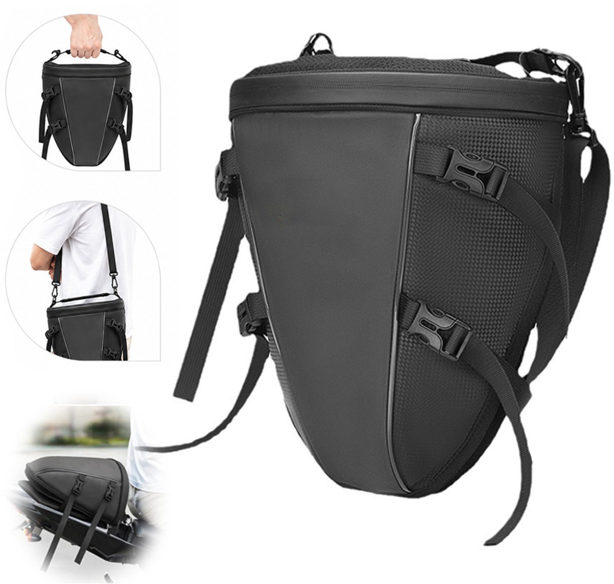 Bobypet - Motortas - Achtertas voor motorfiets - Multifunctionele achterzitje gereedschapstas - Motorbagage met schouderband - Voor op de achterzijde van motorfietsen - 26*32*18cm - Zwart