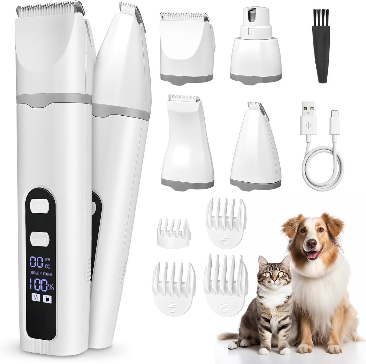 Hondenpoottrimmer - Zwart - 4-in-1 Set met Afneembare Messen - Oplaadbare Dierentondeuse met LCD-display