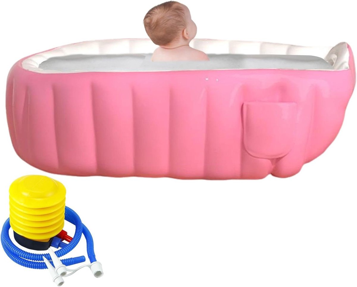 Opblaasbaar Babybad - Peuterbad Douche - Baby's Baden - Antislip Voetpomp - 98x64x28 cm - Roze