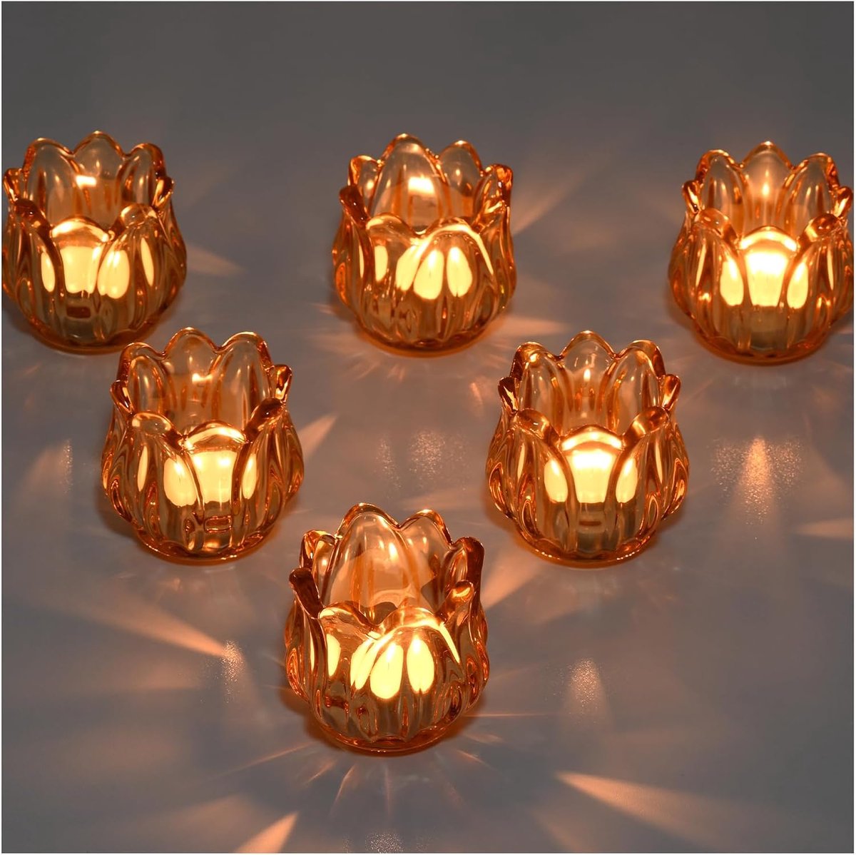 Kandelaar - Glazen Waxinelichthouders - Tulpvorm - Voor Halloween en Kerst Decoraties - Champagne - 6 stuks