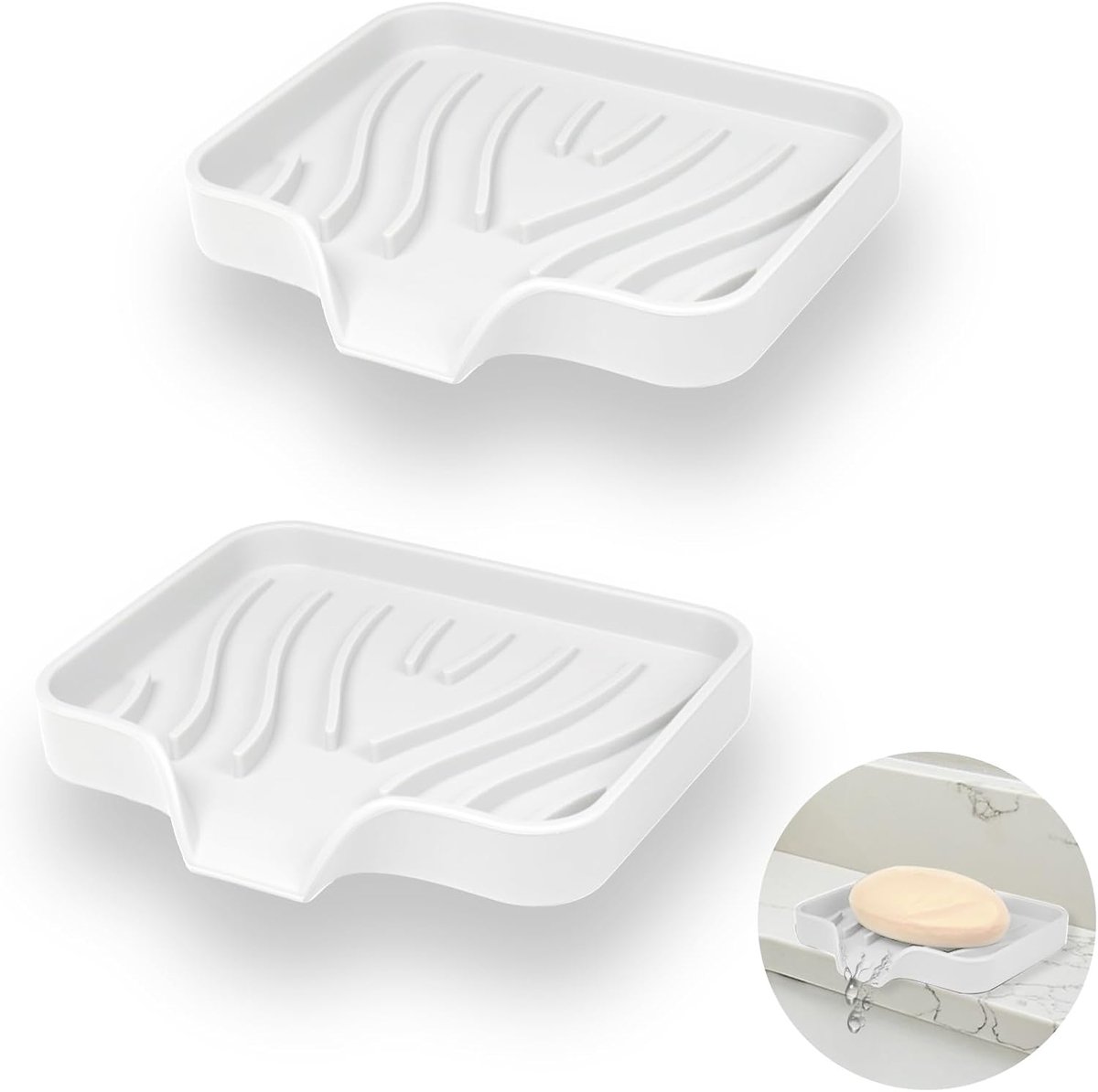 Siliconen Zeepbakje - Met Afvoer en Antislip - Voor Douche, Badkuip en Wastafel- 2 stuks - Wit