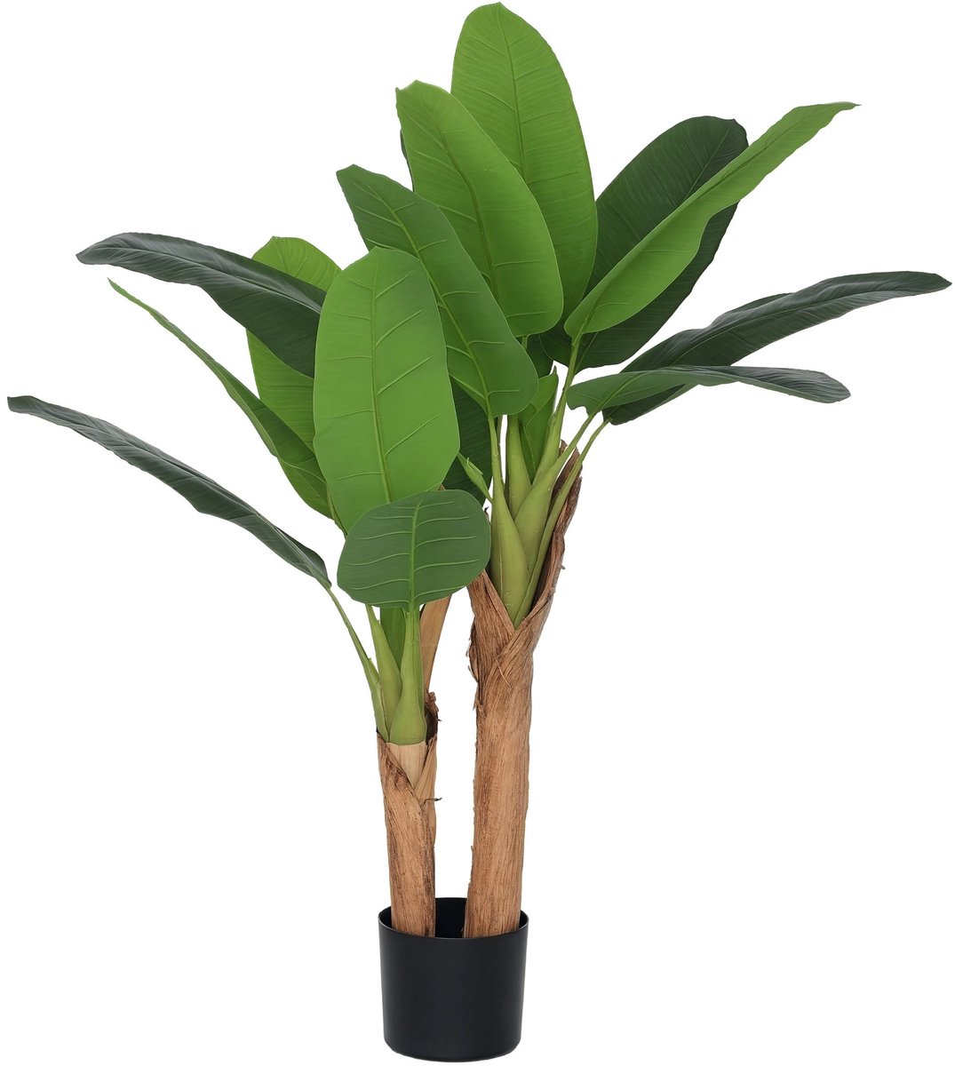 ITRONIQ Kunst Bananenplant 120 cm - Kunstplant Bananenboom Met 2 Stammen en 15 Bladeren - Levensecht - Inclusief Pot - Groen