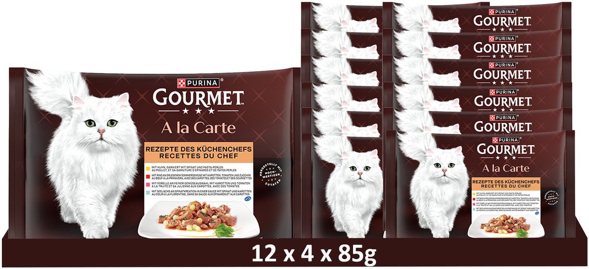 Gourmet Gourmet à la carte met kip, rundvlees, forel en koolvis (12 x 4 x 85g)