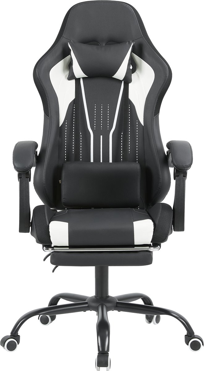 Devoko Game Stoel met ledverlichting-Ergonomische Gamestoel-Gaming chair met voetensteun-Bureaustoel met hoofdsteun en lendensteun-Zwart Wit