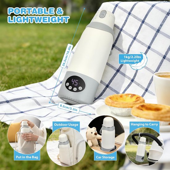 Draagbare Melkwarmer - Flessenwarmer - Babyvoeding Opwarmen - Grote Inhoud - 500 ml - Grijs — afbeelding 5