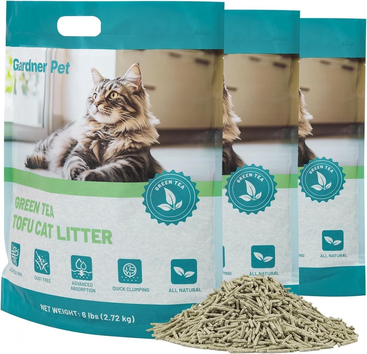 Omgoods - Natuurlijke Tofu Kattenbakvulling met Groene Thee Extract, 8.1 kg