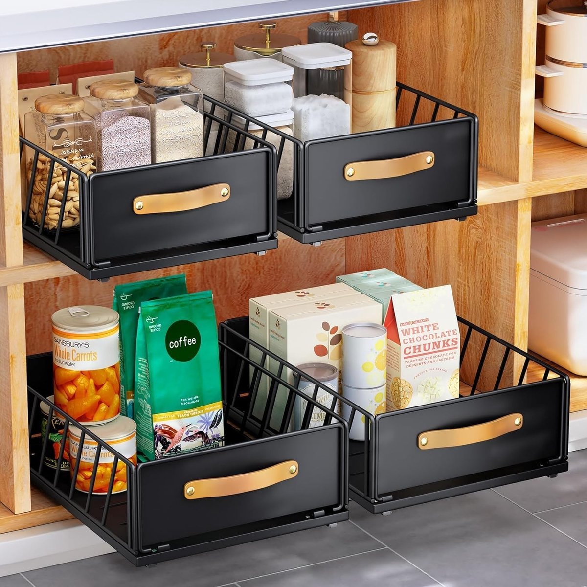 Gootsteenkast organizer uitrekbaar - Zwart - 40 x 15,5 x 25 cm - Metalen uittrekbare lade met handvat - Voor keukenkasten
