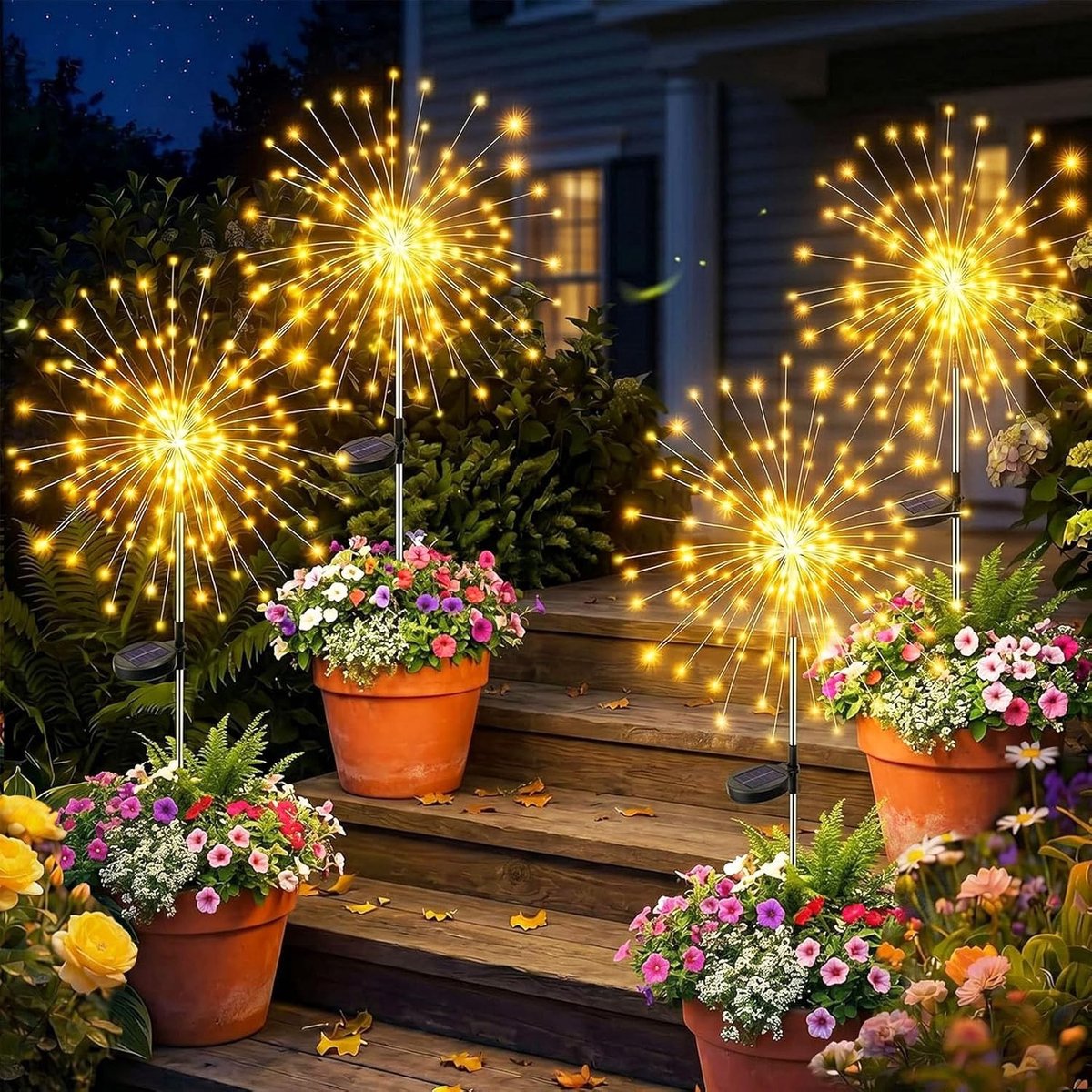 Buitenlampjes - Warmwit - 4 stuks - Flexibele 120 LED Zonnelampen - Voor Tuin en Terras