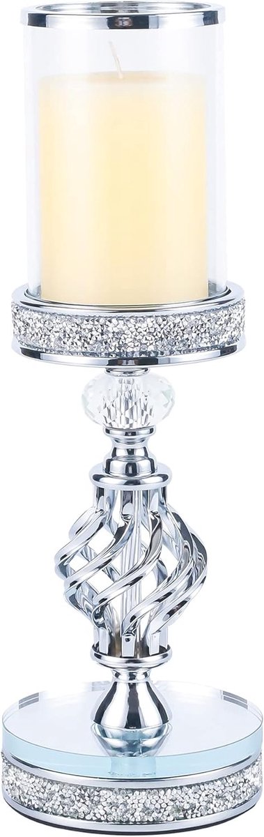 Kristallen Kandelaar - Metaal Kaarshouder - Huisdecoratie - Elegant Klassiek Ontwerp - 36 cm Hoog - Zilver