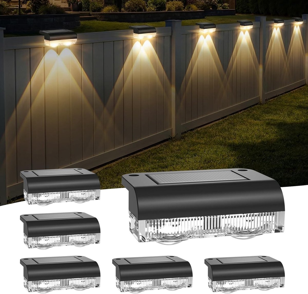 Buitenlampjes - Warm wit - Zonne-hekverlichting - Waterdicht ABS - Voor Tuin, Trap en Hek