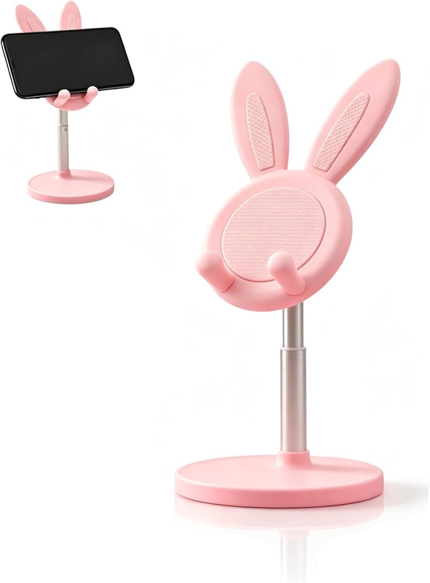 Verstelbare Bunny Telefoonstandaard voor Bureau - Schattige Konijn Telefoonhouder voor Smartphones en Tablets - Draagbare Telefoon Dock in Roze