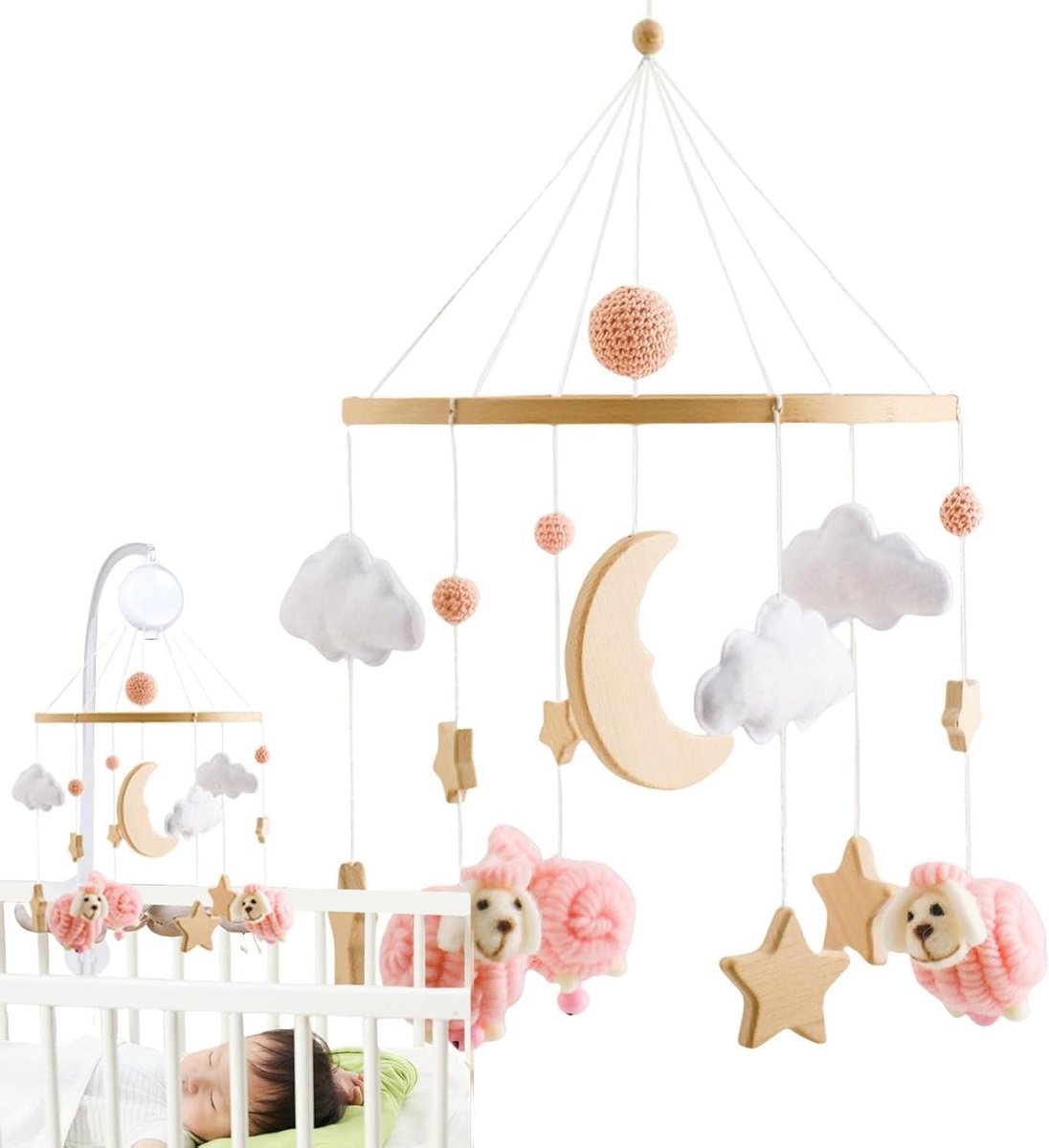 Baby Mobiel - Wiegdecoratie Kinderkamer - Babykamer Aankleden - Bohemian Stijl - 43 x 22.5 cm - Roze