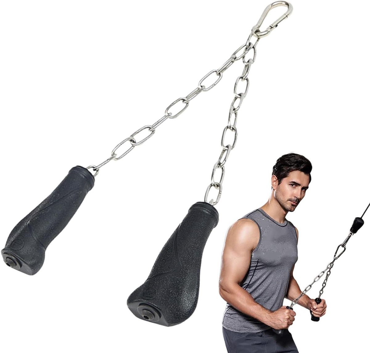 Tricep Touw - Fitness Touw - Kracht Training - Ergonomische Antislip Grip - 5.2 cm Hoogte - Zwart