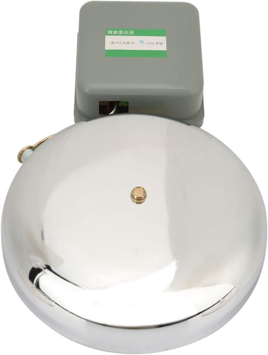 Elektrische Schoolbel - Alarmbel Fabrieksbel - Audiosignaal Geven - Roestvrij Staal - 20 cm Diameter - Zilver