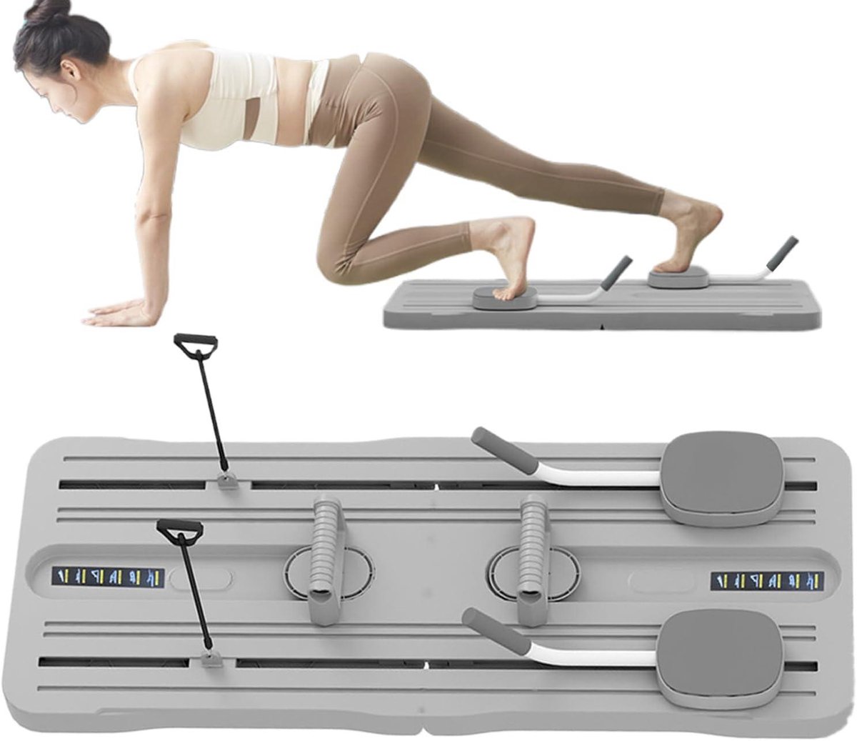 Pilates Trainingsbord - Core Trainer - Buikspier Training - Inclusief Weerstandsbanden - 105 cm Lengte - Grijs