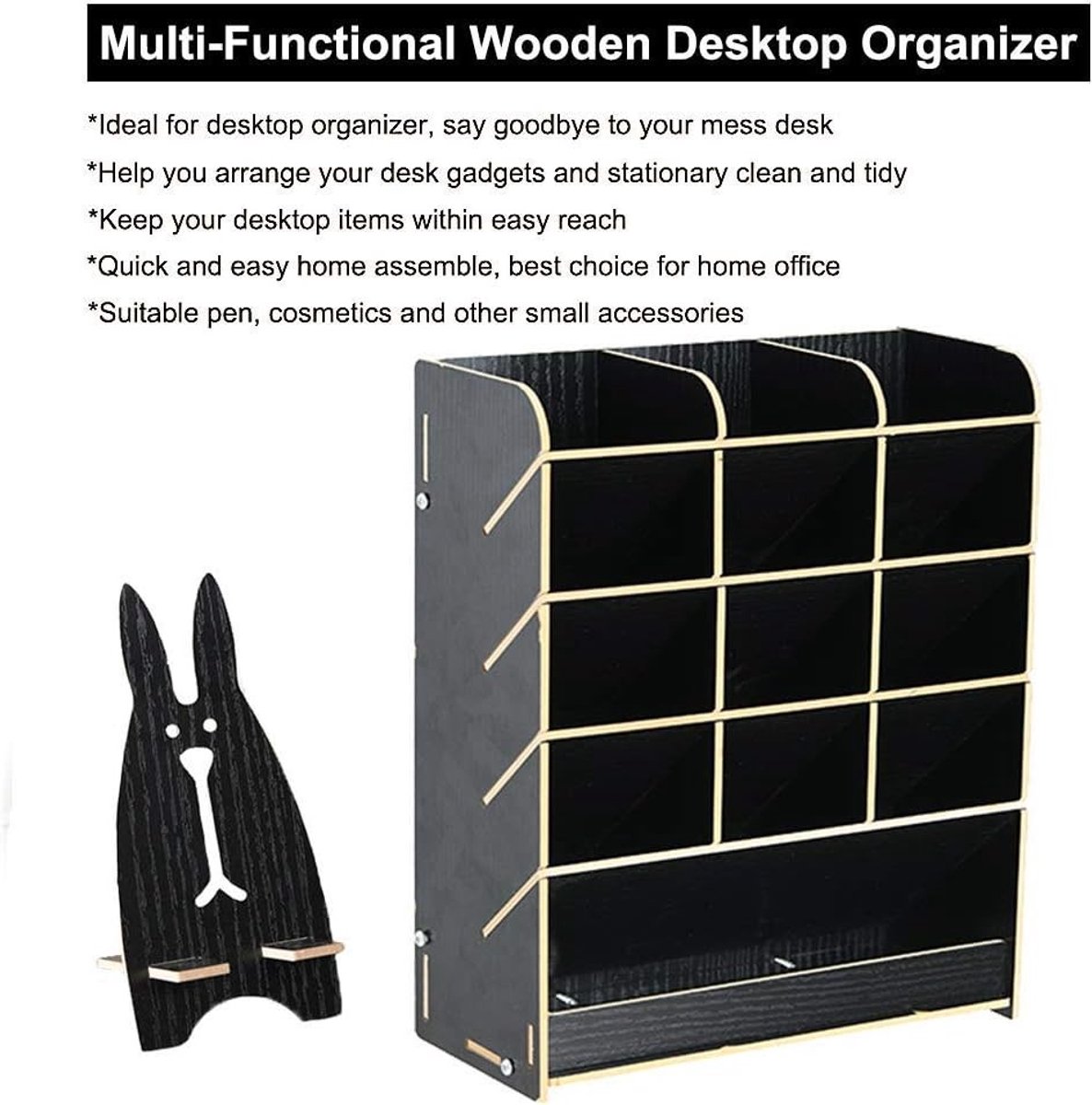 Multifunctionele Houten Bureau Organizer voor Kantoor en School - Pennenhouder met Lade en Opbergruimte — cadeau in Wonen & Interieur - foto 4