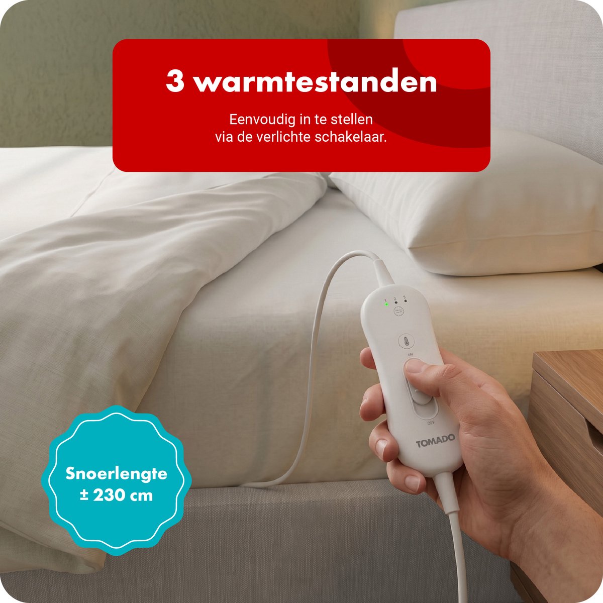 Tomado TEB1505W Elektrische Deken 1 Persoon Wit 66W - afbeelding 3