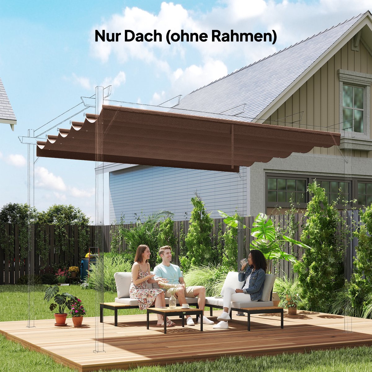 Vervangend dak voor een pergola van 3 x 3 m - intrekbaar - met regenwaterafvoergaten - weerbestendig - polyester - 250 x 255 cm