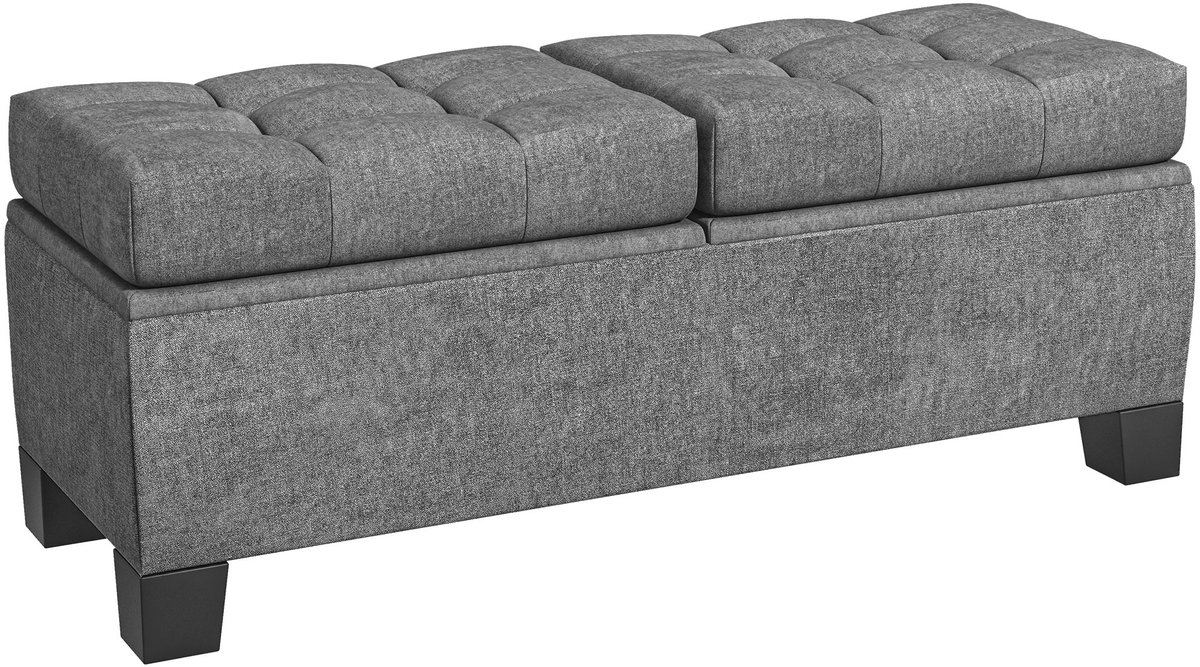 Opbergbank - gestoffeerde bank met linnenlook - gewatteerde opbergbox - draagvermogen tot 180 kg - voor hal - slaapkamer - woonkamer - 116x41x47 cm - grijs
