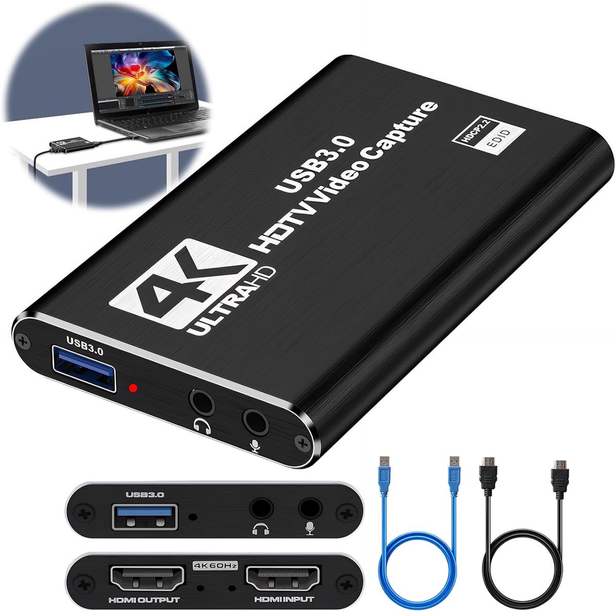 HDMI-Capturekaart 1080p Met USB 3.0 En 4K30hz Passthrough - Geen Stuurprogramma Nodig, Lage Latentie, Microfooningang - Voor Gaming, Livestreaming En Opnames - Windows/Mac - Essentieel Voor De Start Van Het Schooljaar