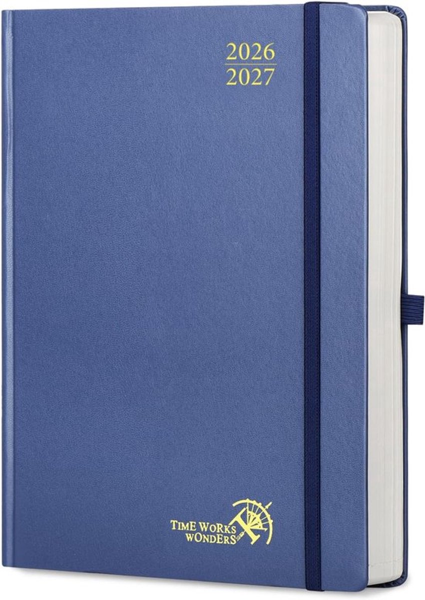 SnelShoppen - Agenda 2026 2027 Daily Planner A4 Groot 30.5 x 21.5 cm, 1 Pagina per Dag, School Planner, Hard Cover, Navy Blauw, 12 Maanden